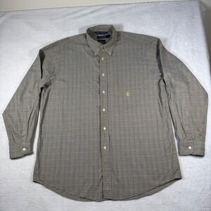 Nautica Button Down Shirt Mens L Blue Yellow Excellent Pinpoint Oxford Plaid